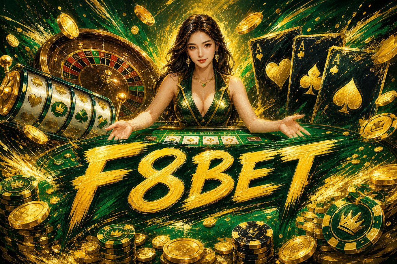 Ảnh bìa F8BET Wild Ace với tông màu đỏ đen và biểu tượng quân bài